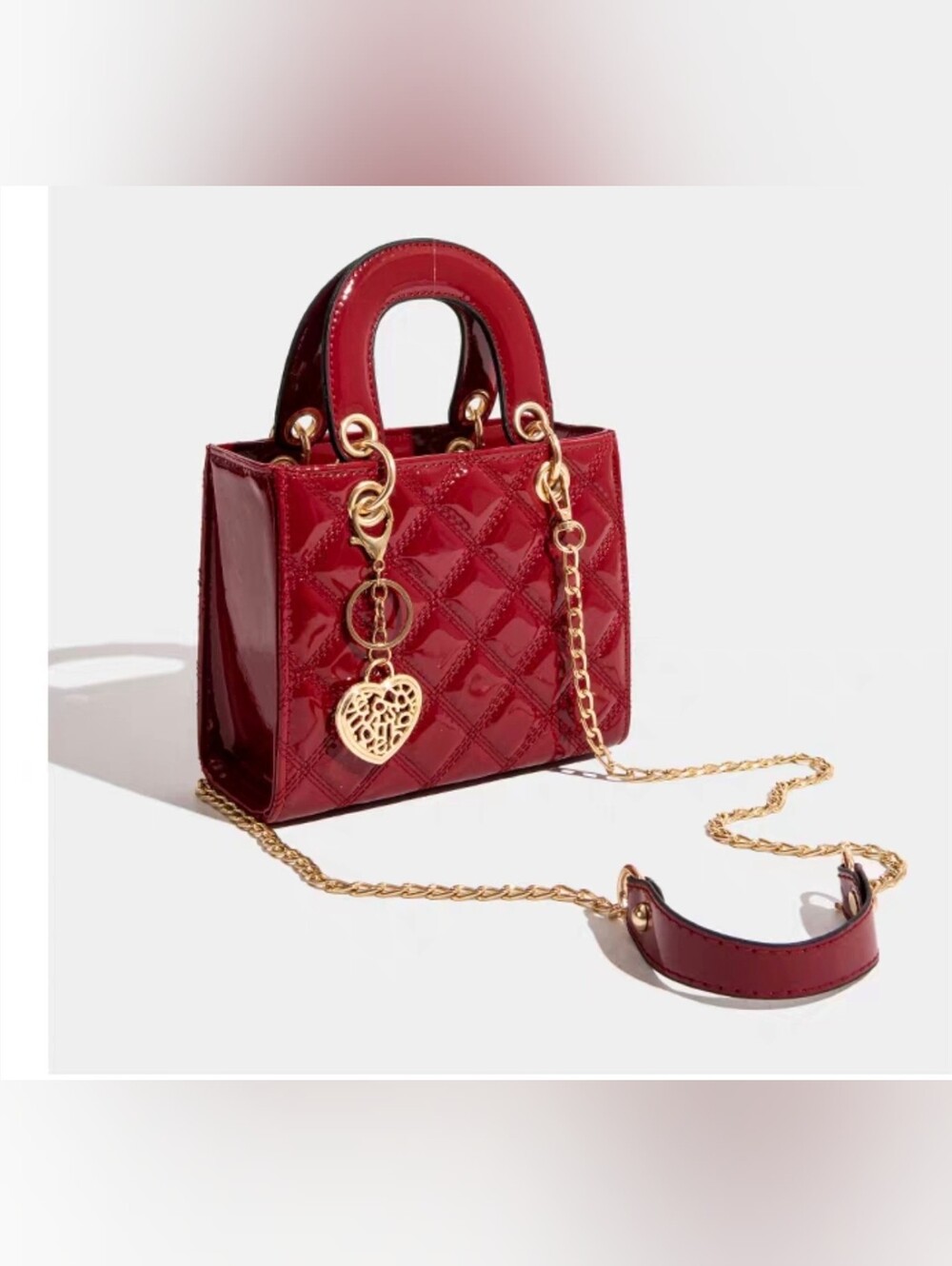 Quilted Patent Mini Handbag Shoulder Handbag - Red